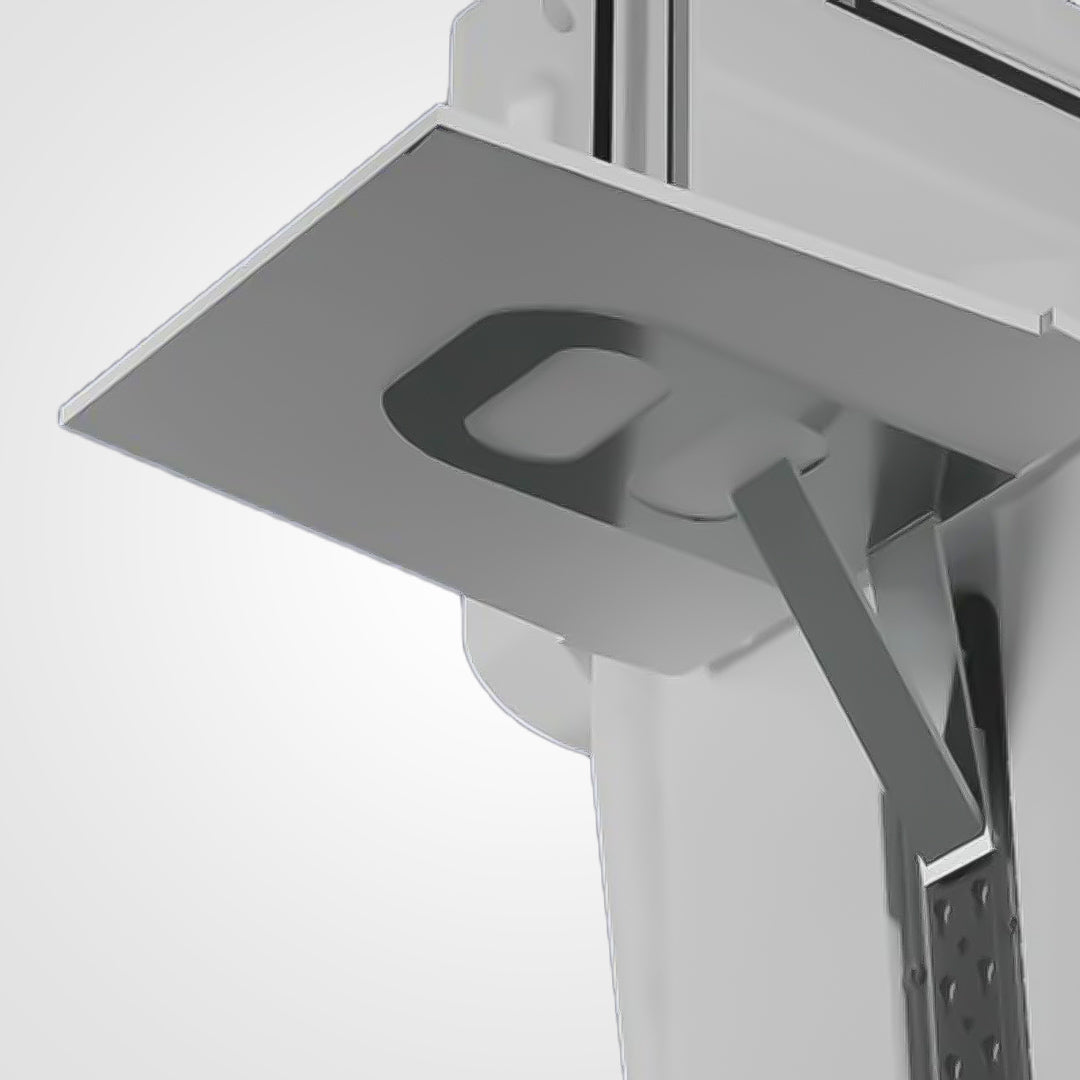 Wooden cutting board with two metal divider brackets and screws, used to attach dividers inside a cooler.