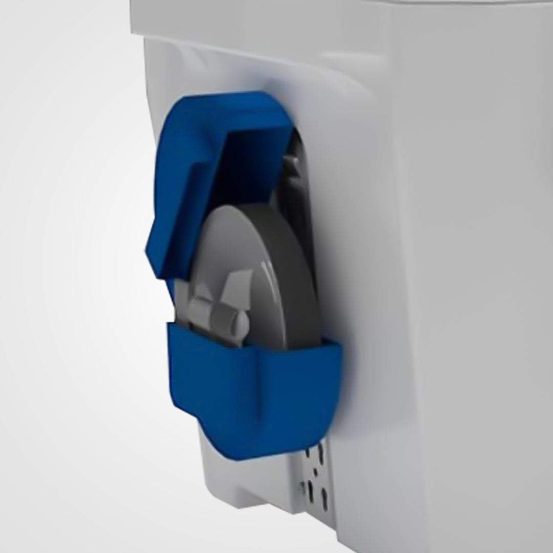 Gray plate and cutlery holder insert, with compartments for plates and slots for forks, knives, and spoons.