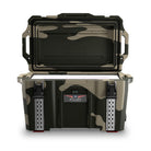PILOT OUTDOORS Camo ice cooler with rugged design, insulated interior, and convenient handles for outdoor activities.